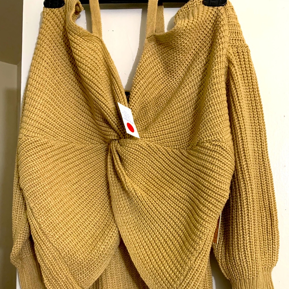 Camel crop sweater with straps